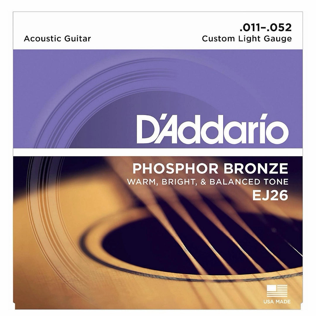 D’Addario EJ26 Phosphor Bronze Custom Light Acoustic Guitar Strings - 11-52