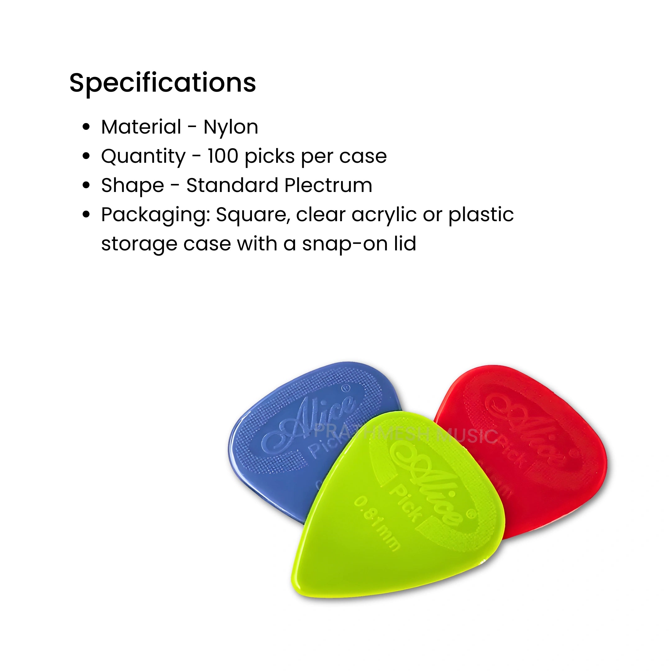 Alice AP-100G Guitar Picks - 0.58 / 0.71 / 0.81 mm (100 Pcs)