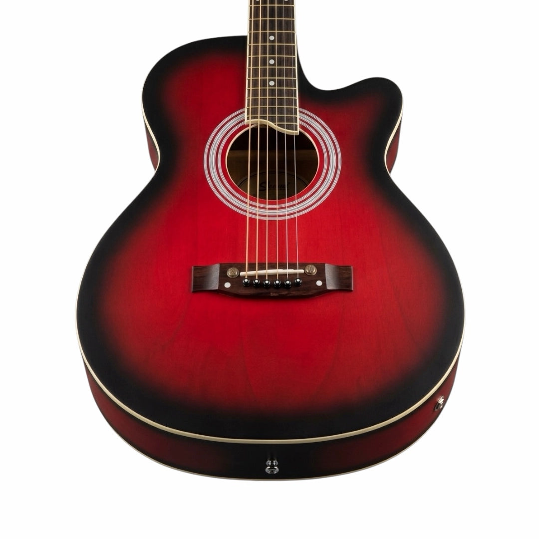 Challenger Apollo-39 Electro-Acoustic Guitar – Matte Cherry Red Burst