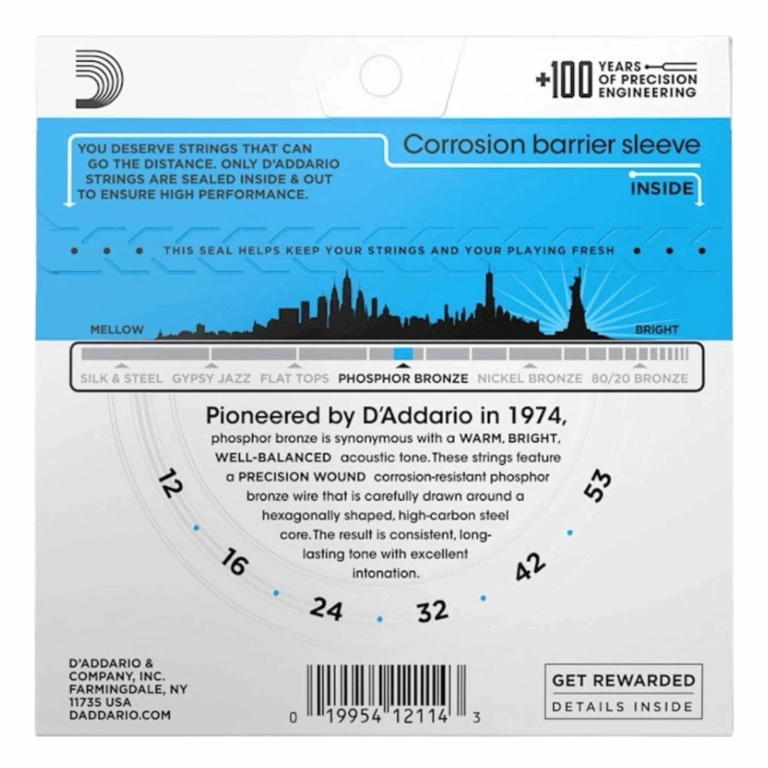 D’Addario EJ16 Phosphor Bronze Light Acoustic Guitar Strings - 12-53