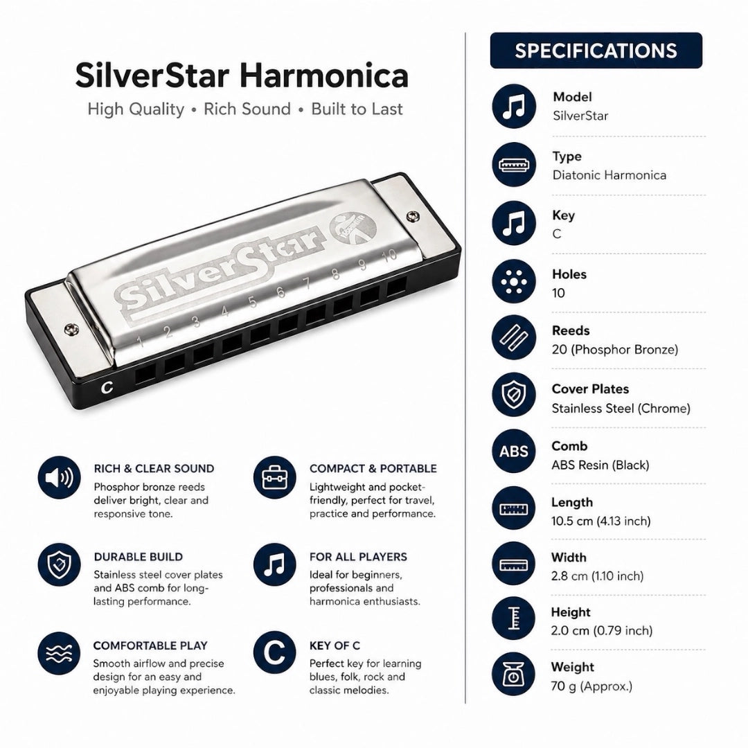 Hohner M50401S Silverstar C Key Diatonic Harmonica