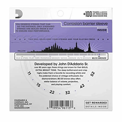 D’Addario EJ13 80/20 Bronze Custom Light Acoustic Guitar Strings - 11-52