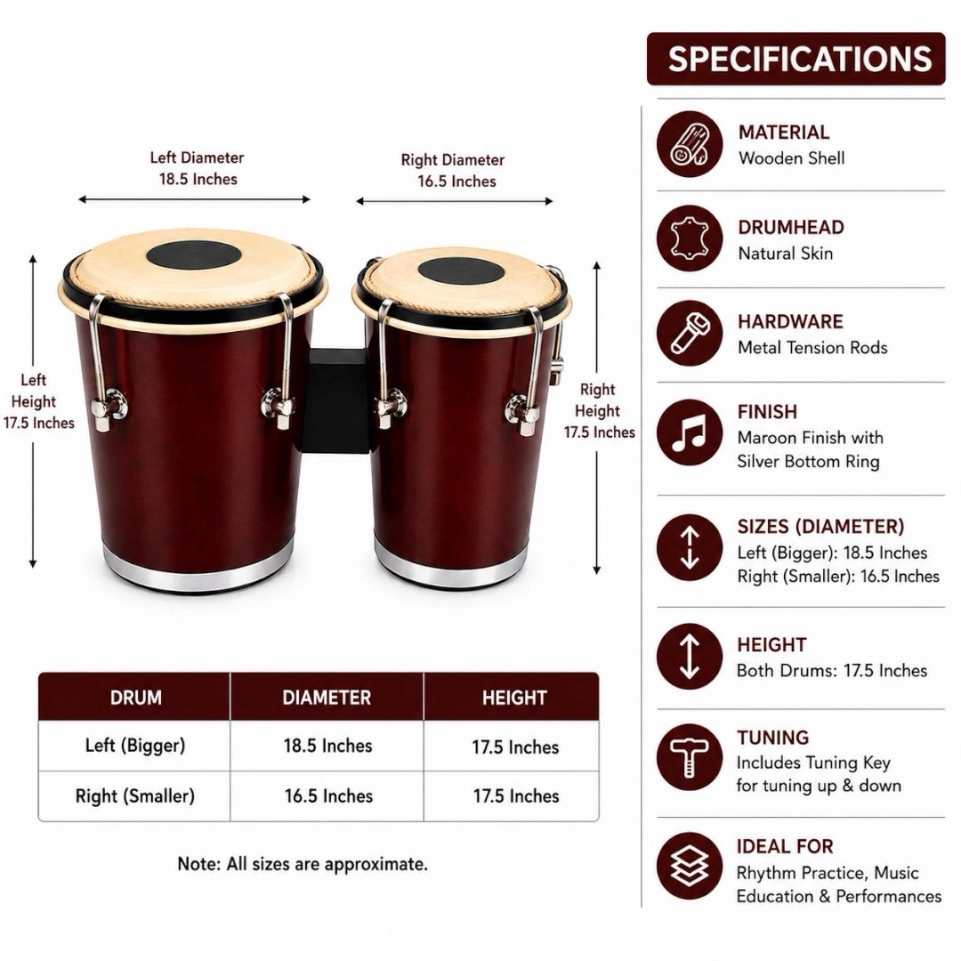 YS Wooden Bhajani Bongo - 2 Pc