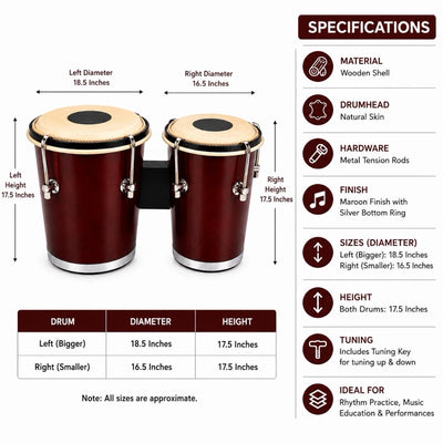 YS Wooden Bhajani Bongo - 2 Pc