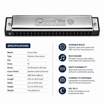 Hohner M254001S Ocean Star C Key Tremelo Harmonica