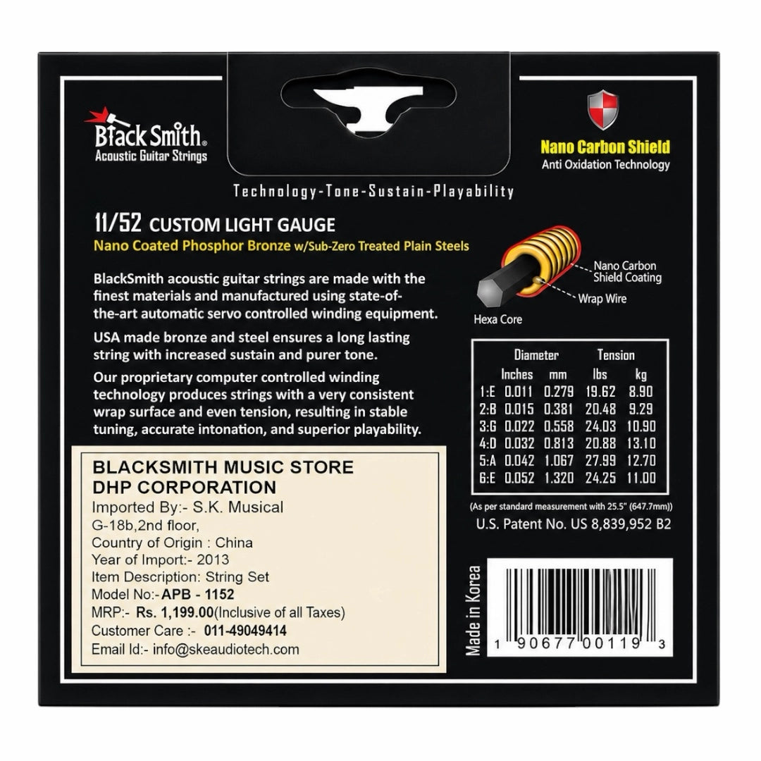 Black Smith APB-1152 Nano Phosphor Bronze Acoustic Strings - 11-52