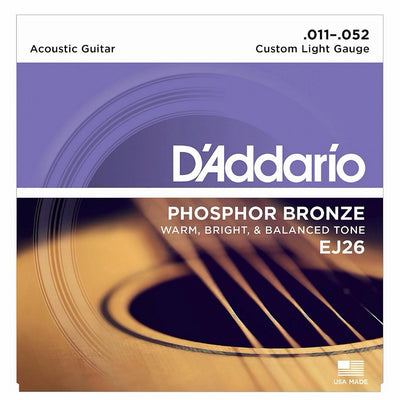 D’Addario EJ26 Phosphor Bronze Custom Light Acoustic Guitar Strings - 11-52