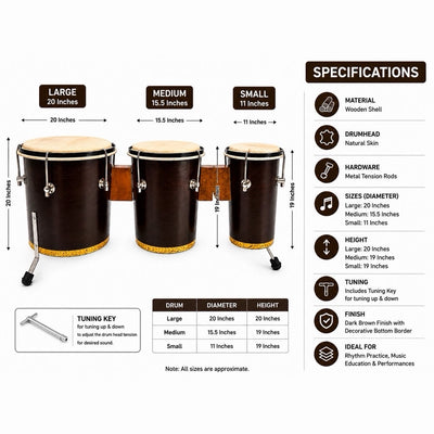 YS Wooden Triple Bongo w/ Stand - 3 Pc