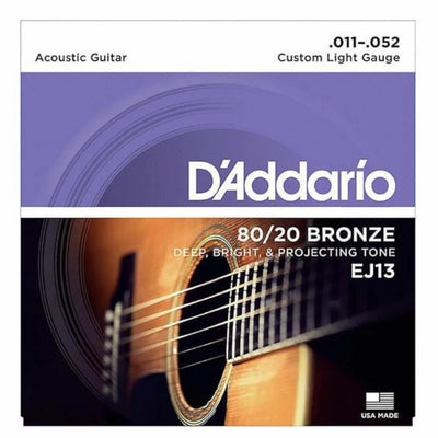D’Addario EJ13 80/20 Bronze Custom Light Acoustic Guitar Strings - 11-52