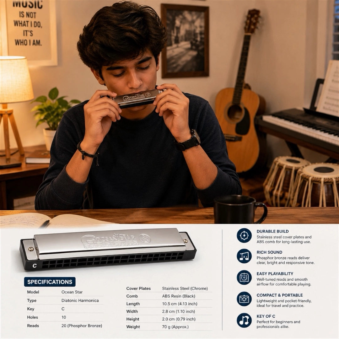 Hohner M254001S Ocean Star C Key Tremelo Harmonica