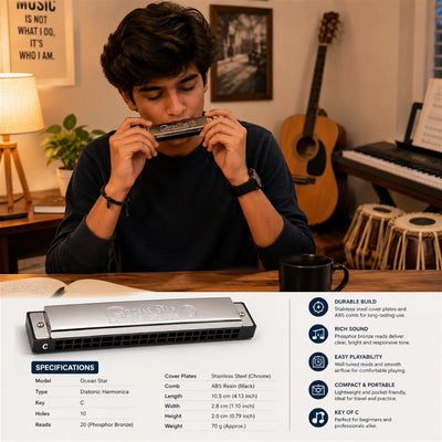 Hohner M254001S Ocean Star C Key Tremelo Harmonica