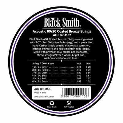 Black Smith AOT BR-1152 Coated 80/20 Bronze Acoustic Strings - 11-52